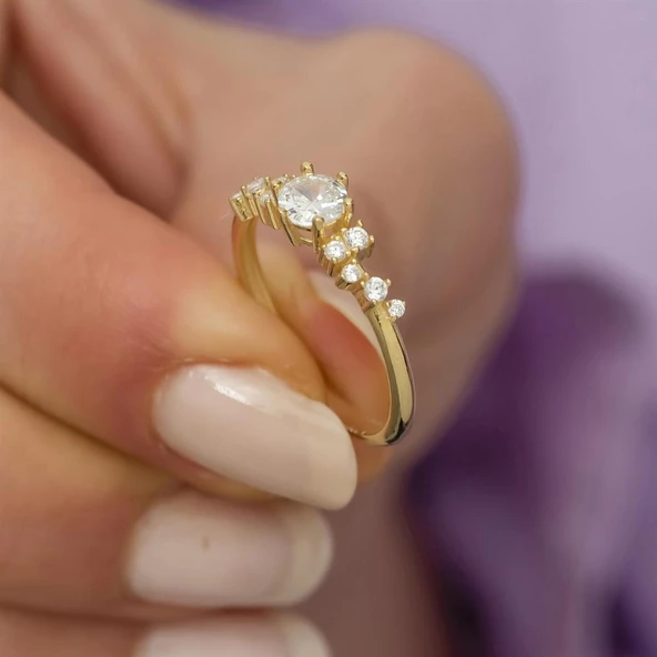 Altın Kaplama Zirkon Taşlı Sarmaşık Model Gümüş Bayan Yüzük - Resim 9