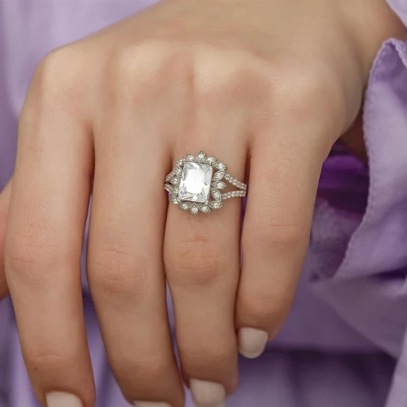 Zirkon Taşlı Gümüş Bayan Baget Yüzük - Resim 4