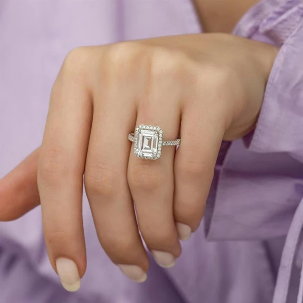 Baget Zirkon Taşlı Tektaş Gümüş Bayan Yüzük - Resim 12