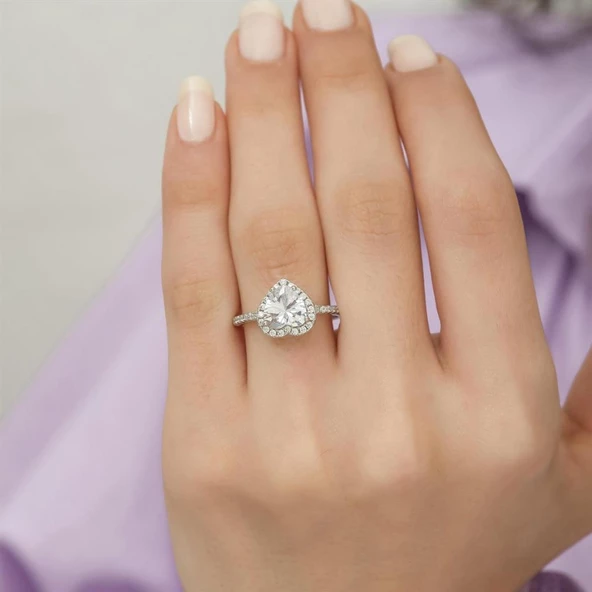 Kalpli Zirkon Taşlı Tektaş Gümüş Bayan Yüzük - Resim 10