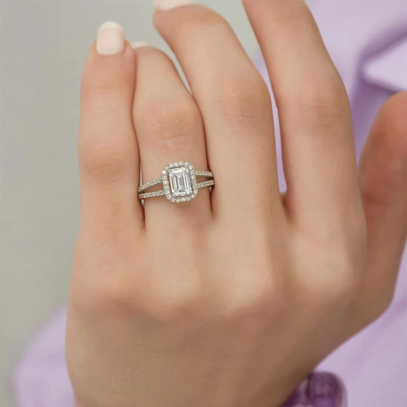 Baget Zirkon Taşlı Tektaş Gümüş Bayan Yüzük - Resim 2