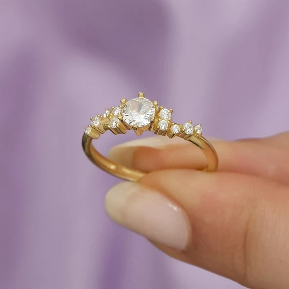 Altın Kaplama Zirkon Taşlı Sarmaşık Model Gümüş Bayan Yüzük - Resim 2