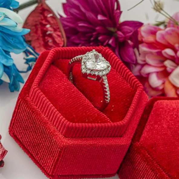 Kalpli Zirkon Taşlı Tektaş Gümüş Bayan Yüzük - Resim 7