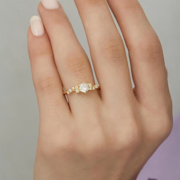 Altın Kaplama Zirkon Taşlı Sarmaşık Model Gümüş Bayan Yüzük - Resim 6