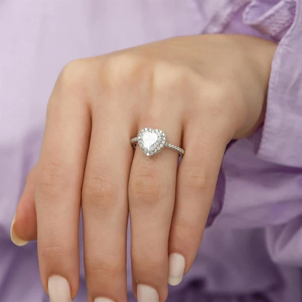 Kalpli Zirkon Taşlı Tektaş Gümüş Bayan Yüzük - Resim 8