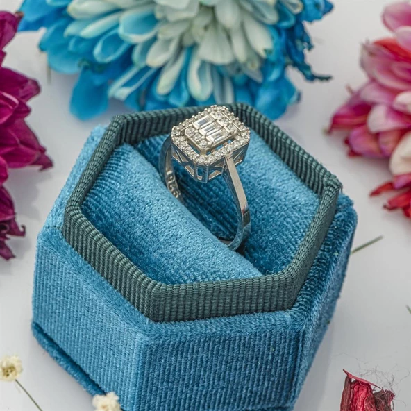 Baget Zirkon Taşlı Gümüş Bayan Yüzük - Resim 7