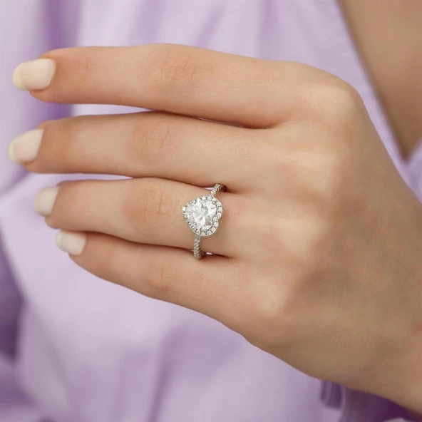 Kalpli Zirkon Taşlı Tektaş Gümüş Bayan Yüzük - Resim 3