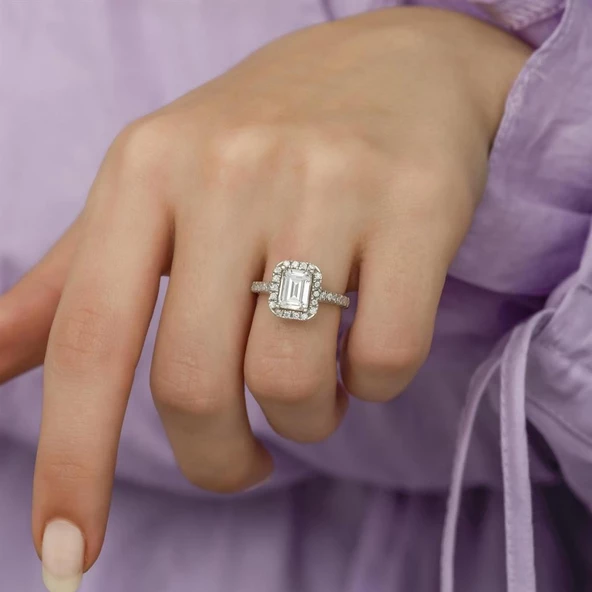 Baget Zirkon TaşlıTektaş Gümüş Bayan Yüzük - Resim 5