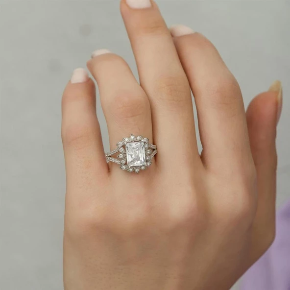 Zirkon Taşlı Gümüş Bayan Baget Yüzük - Resim 6