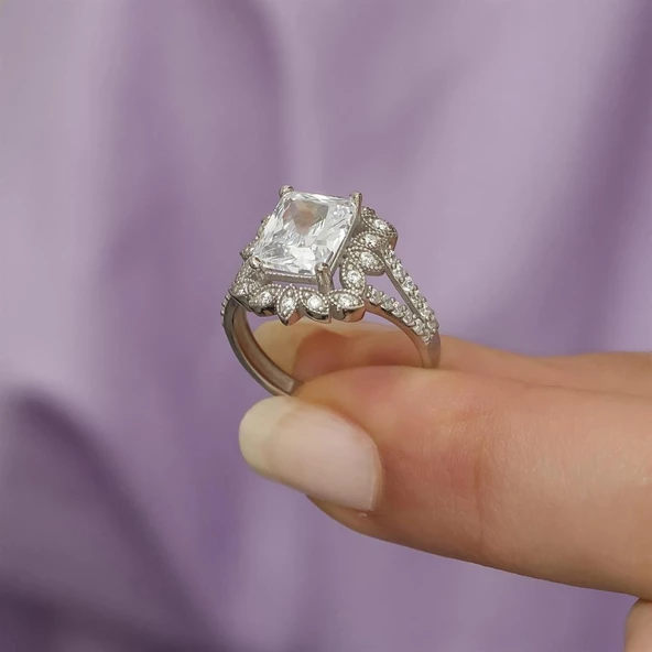 Zirkon Taşlı Gümüş Bayan Baget Yüzük - Resim 8