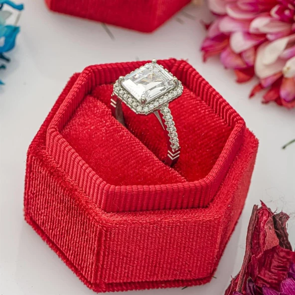 Baget Zirkon TaşlıTektaş Gümüş Bayan Yüzük - Resim 7