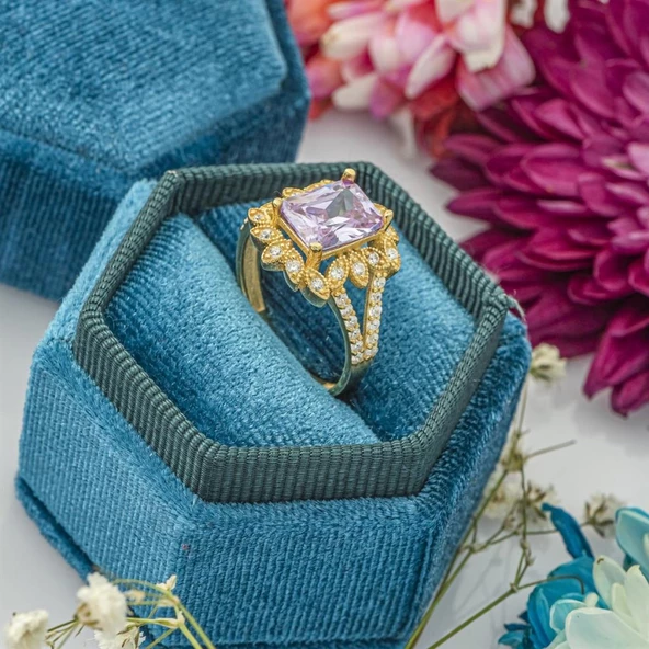 Altın Kaplama Zirkon Taşlı Çiçek Motifli Gümüş Bayan Yüzük - Resim 8