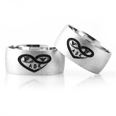 Gümüş Aşk Kalpli Harf Çift Alyans - 3