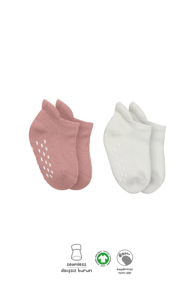 Bistyle 2'Li Altı Havlu Sneakers Kaymaz Çorap 20501 Ekru Pudra