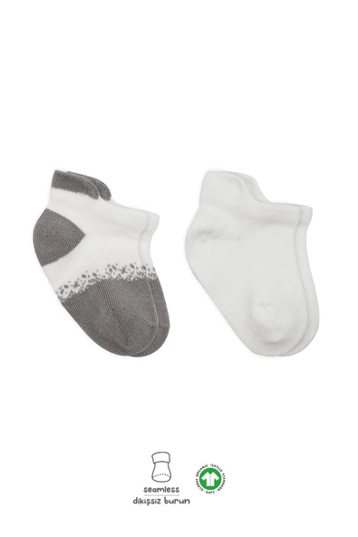Bistyle 2'Li Penye Sneakers Çorap BS20105 Ekru Gri