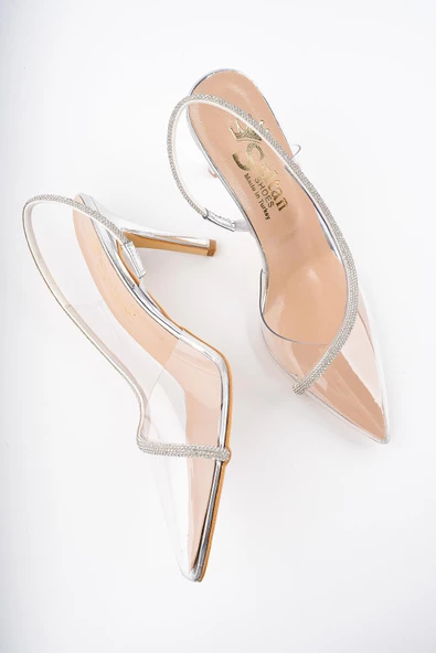 Muggo Sidney Kadın Prenses Taşlı Şeffaf Topuklu Abiye Ayakkabı