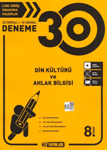 HIZ 8.SINIF DİN KÜLTÜRÜ 30 DENEME ürün görseli