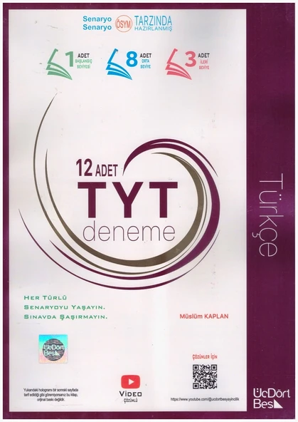 ÜÇDÖRTBEŞ TYT TÜRKÇE 12 DENEME ürün görseli 1