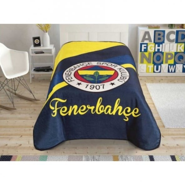 Taç Lisanslı Sarı Lacivert Fenerbahçe Cross Logo Battaniye
