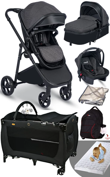 Yeni Doğan Set 8 İn 1 Rose Mose 605 Travel Sistem Bebek Arabası + Baby Home 560 Bebek Oyun Parkı Yatak Beşik - 3