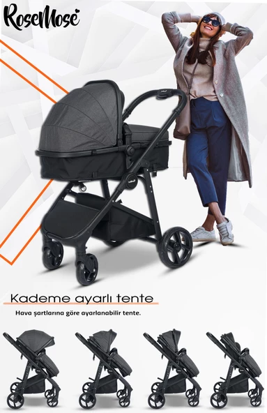 Yeni Doğan Set 8 İn 1 Rose Mose 605 Travel Sistem Bebek Arabası + Baby Home 560 Bebek Oyun Parkı Yatak Beşik - 6
