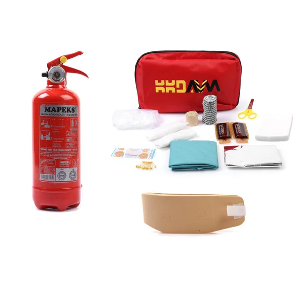 Kkdavm Trafik Ilkyardım Seti Yangın Tüpü Boyunluk Oto Muayene Seti Tüp Son kullanım 2023-2027 - Resim 2
