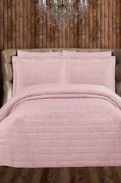 Lisa Micro Kapitone Çift Kişilik Yatak Örtüsü Pudra - Resim 2