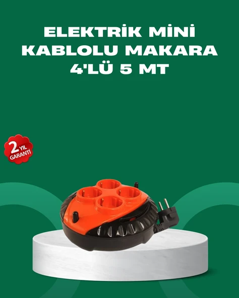 5 Metre Kablolu 4 lü Kırmızı Priz Makara