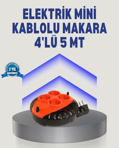 5 Metre Uzatma Kablolu 4 Prizli Makara Kırmızı