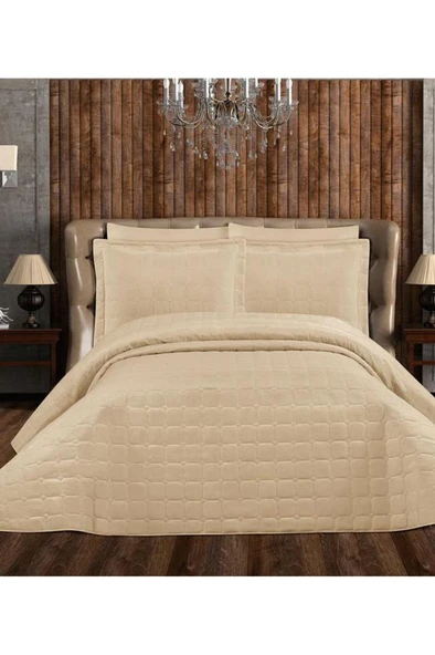 Lisa Micro Kapitone Çift Kişilik Yatak Örtüsü Cappucino - Resim 2