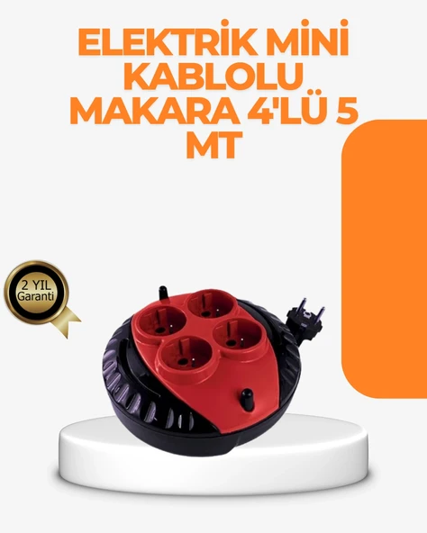 Kırmızı Renk 5 Metre 4 lü Kablolu Priz Makarası