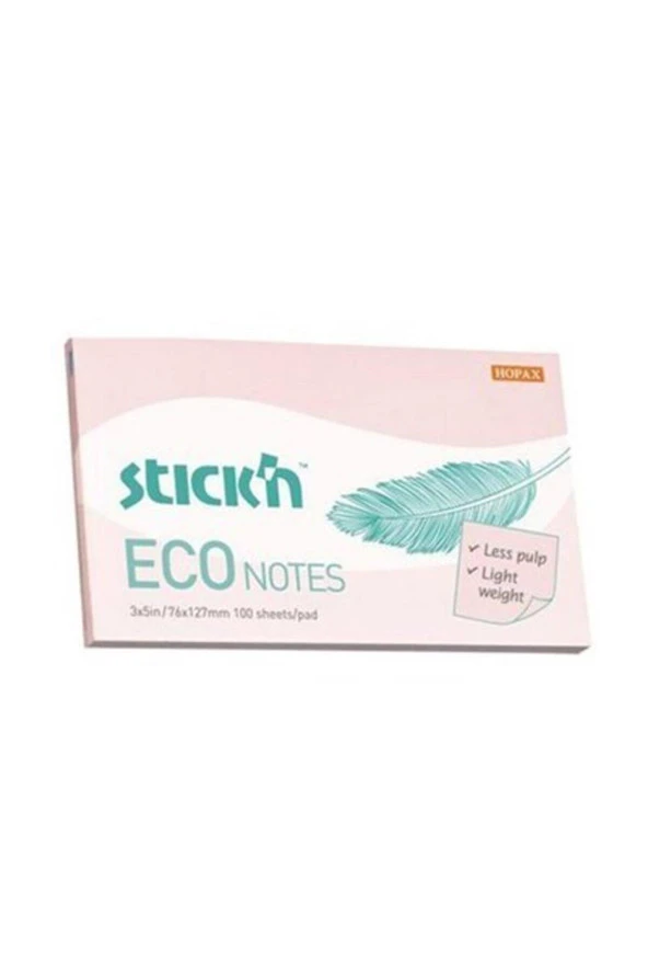 Hopax Stıckn Yapışkanlı Not Kağıdı 100 Yaprak 76x127 Mm Eco Pastel Pembe