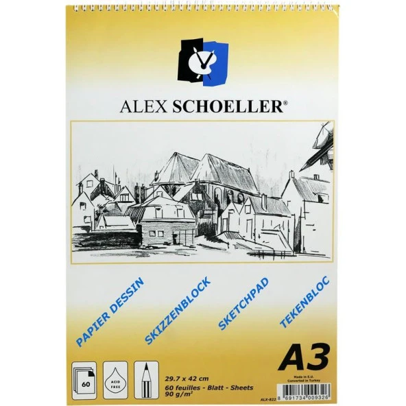 Alex Schoeller Aydınger Bloknot Eskiz Spiralli 60 YP A3 90 GR ALX-822