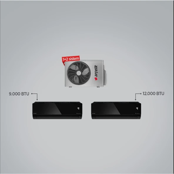 Multi sistem klima /9000 Btu Siyah + 12000 Btu Siyah Iç Ünite / 18000 Btu Dış ünite 1+2 Multi Inverter Klima