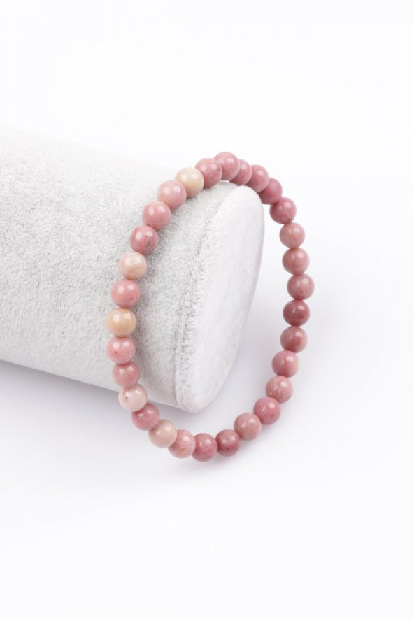 Pembe Jasper Doğal Taş Bileklik 6 mm Küre Kesim ürün görseli
