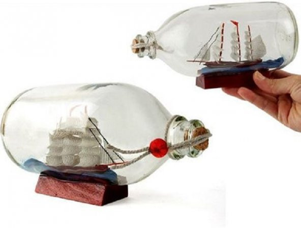 Dekoratif Cam Şişe İçinde Gemi Maketi Büyük 14 CM - 2