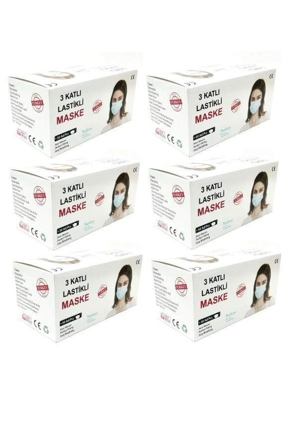 300 adet (6 Paket) Medikal Maske Beyaz- (5 Adet Maske Aparatı Hediye) Kampanyalı 6lı paket