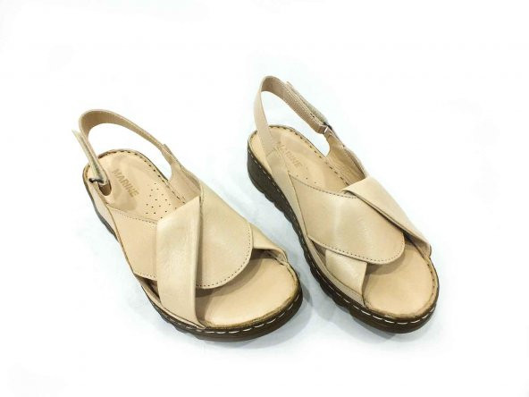 Marine Shoes Hakiki Deri Kadın Sandalet Bej 86 018 - 4