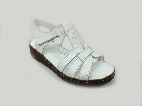 Marine Shoes Hakiki Deri Kadın Sandalet Beyaz 86 017 - 2