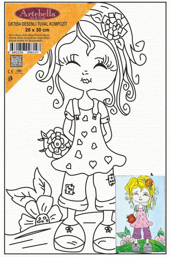 Sevimli Kız Desenli Pres Tuval Boyama 20x30 cm - 2