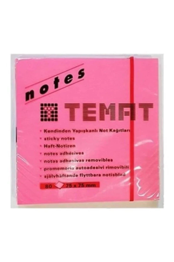 Temat Yapışkanlı Not Kağıdı 75x75 MM Fosforlu Pembe 80 Yaprak