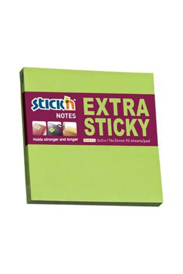 Hopax Stickn 76 x 76 Extra Yapışkanlı Neon Yeşil 90 Yaprak Yapışkanlı Not Kağıdı
