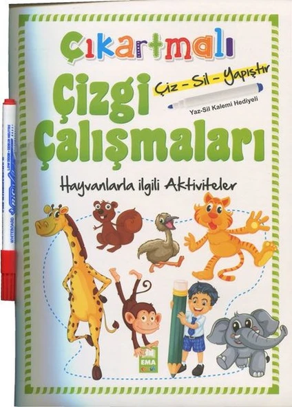 Ema Çocuk Çıkartmalı Çizgi Çalışmaları Hayvanlar Kalem Hediyeli