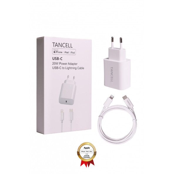 Tancell Orijinal Apple Mfi Lisanslı iPhone 20W PD TYPE-C Hızlı Şarj Adaptörü ve Type-C Lightning Kablo