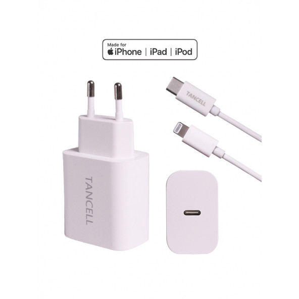 Tancell Orijinal Apple Mfi Lisanslı iPhone 20W PD TYPE-C Hızlı Şarj Adaptörü ve Type-C Lightning Kablo - 2
