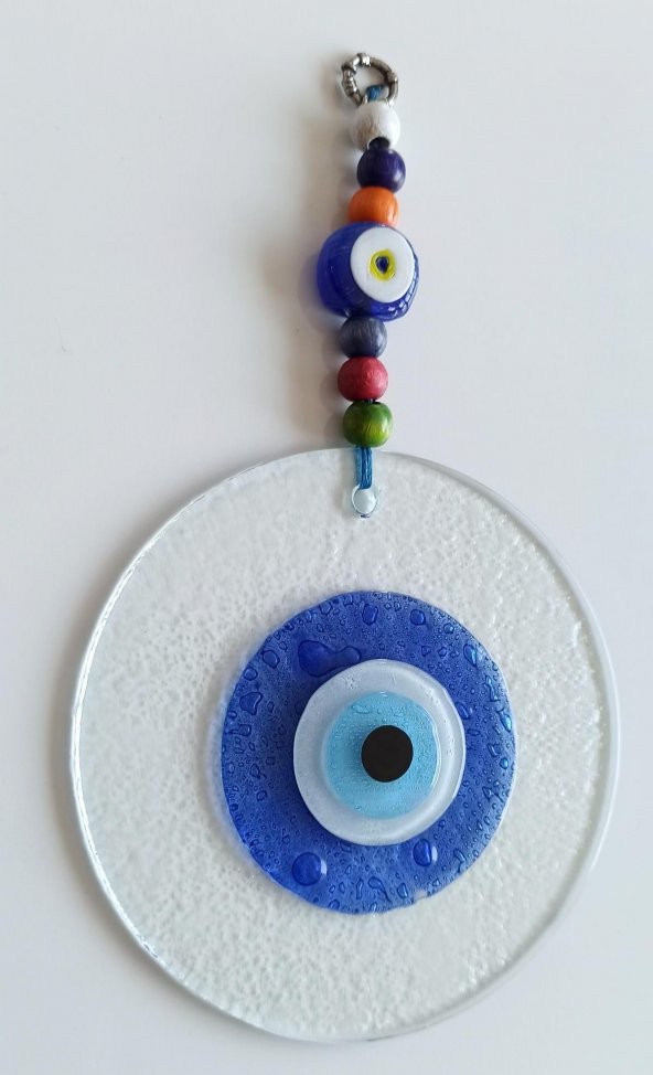 Mavi Nazar Boncuklu El Yapımı Şeffaf Cam Duvar Süsü - 2