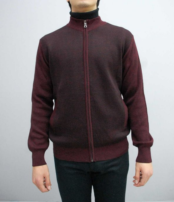 5021 Bordo Fermuarlı Triko Hırka - 2