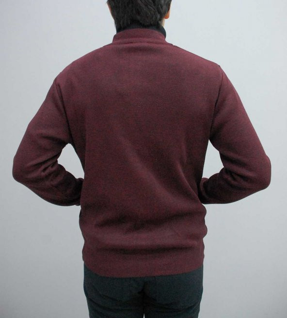 5021 Bordo Fermuarlı Triko Hırka - 3