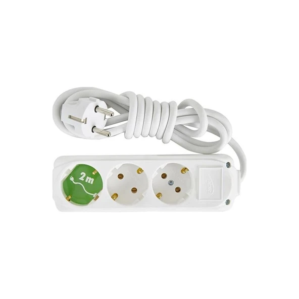 3 Lü 2 Metre Kablolu Topraklı Priz