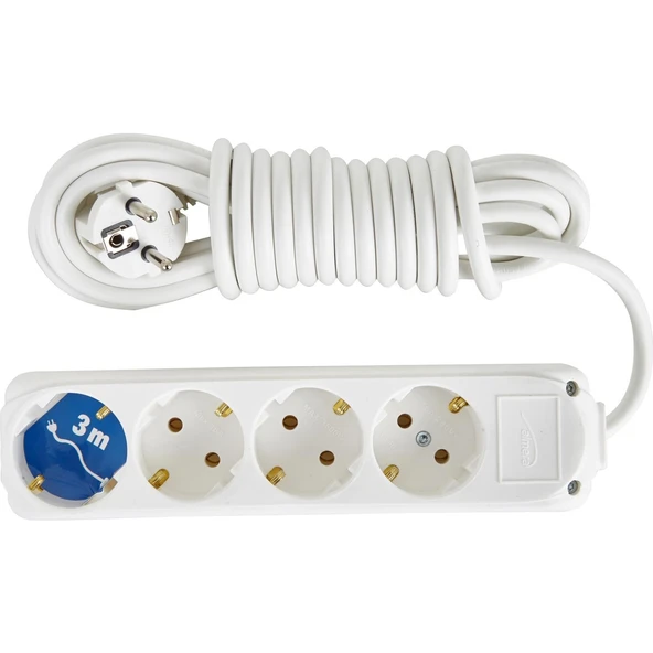 4 Lü 3 Metre Kablolu Topraklı Priz